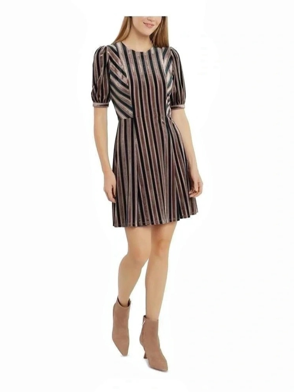 NWT Maggie London Striped Dress in dark green & Brown